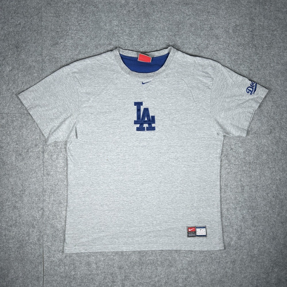 Vintage Nike T-Shirt Mens Large Heather Grey Y2K Dodgers Mlb Baseball Tee Team
